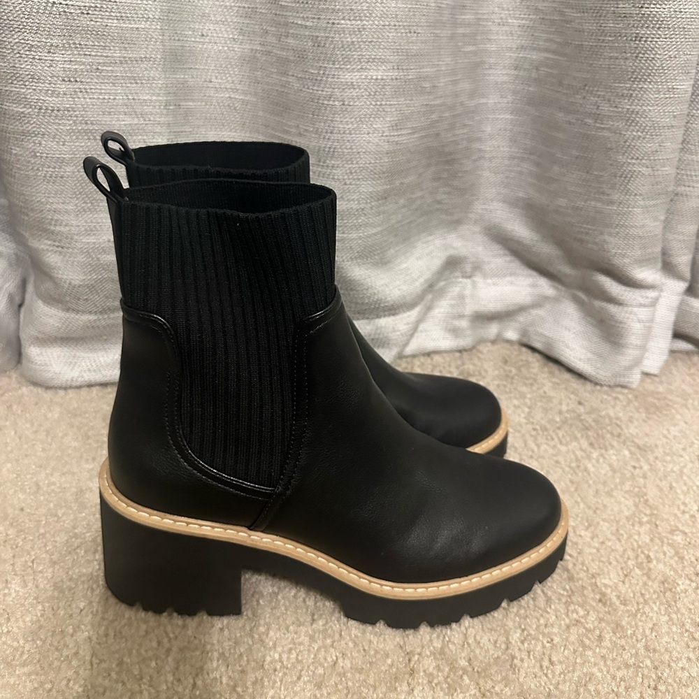 DV by Dolce Vita Black Ankle Boots with Tan Sole